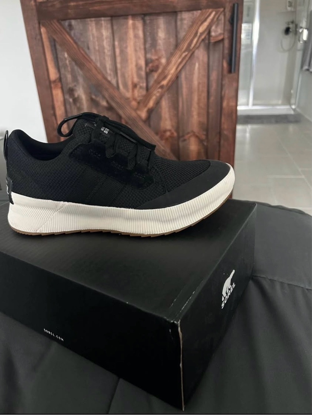 Sorel Black Knit Women's Sneaker with White Platform Sole